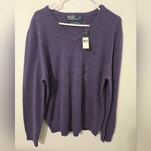 NWT Polo Ralph Lauren Classic V-Neck Purple  Wool Sweatshirt Sweater Mens Large